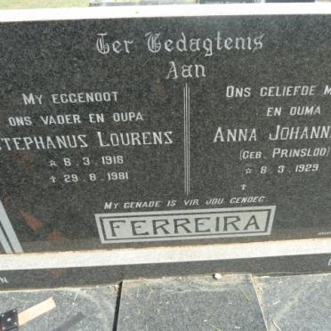 FERREIRA Stephanus Lourens 1918-1981 &amp; Anna Johanna M. PRINSLOO 1929-