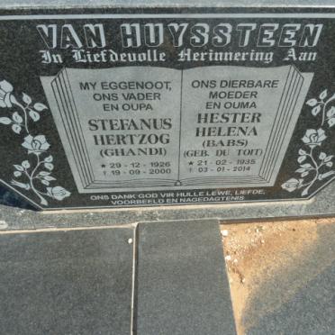 HUYSSTEEN Stefanus Hertzog, van 1926-2000 &amp; Hester Helena nee DU TOIT 1935-2014