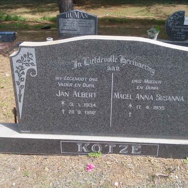 KOTZÉ Jan Albert 1934-1992 &amp; Magel Anna Susanna 1935-