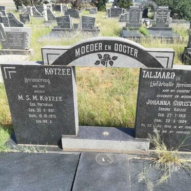 KOTZEE M.S.M. nee PRETORIUS 1887-1973 :: TALJAARD Johanna Christina nee KOTZEE 1915-1964
