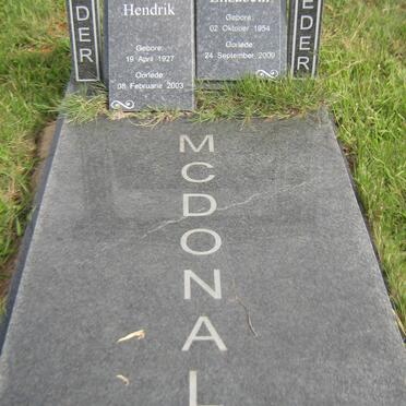 McDONALD Hendrik 1927-2003 &amp; Anna Elizabeth 1954-2009
