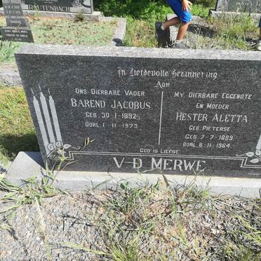 MERWE Barend Jacobus, v.d. 1892-1973 &amp; Hester Aletta PIETERSE 1889-1964