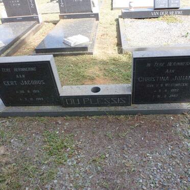 PLESSIS Gert Jacobus, du 1913-1989 &amp; Christina Johanna V.D. WESTHUIZEN 1922-1982