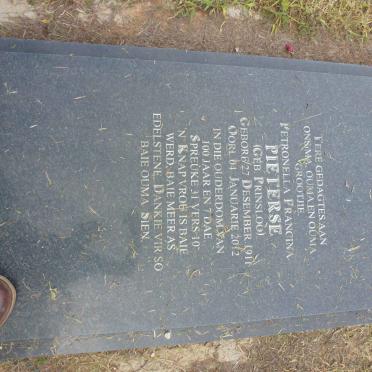 PIETERSE Petronella Francina nee PRINSLOO 1911-2012