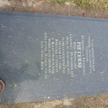 PIETERSE Petronella Francina nee PRINSLOO 1911-2012