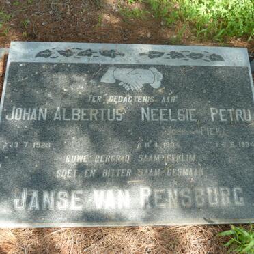 RENSBURG Johan Albertus, Janse van 192?- &amp; Neelsie Petru PIEK 1934-1984