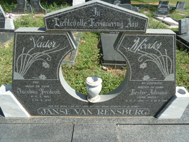 RENSBURG Jacobus Frederik, Janse van 1915-1995 &amp; Hester Adriana MAREE 1920-1986