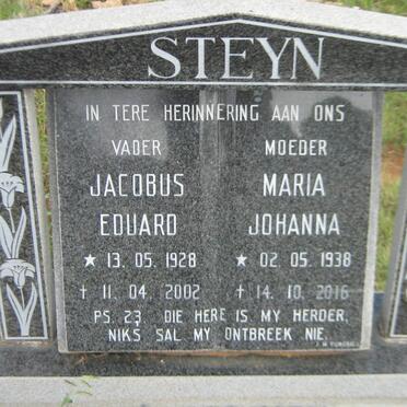 STEYN Jacobus Eduard 1928-2002 &amp; Maria Johanna 1938-2016