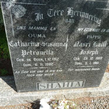 SHAHIA Masri Kalil Joseph 1909-1961 &amp; Catharina Susanna Petronella DE BEER 1912-1982