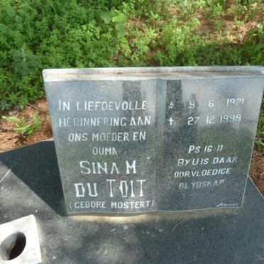 TOIT Sina M., du nee MOSTERT 1921-1999