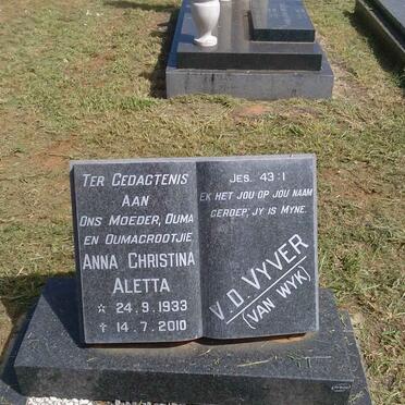 VYVER Anna Christina Aletta, v.d. nee VAN WYK 1933-2010