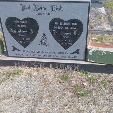 VILLIERS Abraham J., de 1923-1998 &amp; Phillippina E. 1921-1995