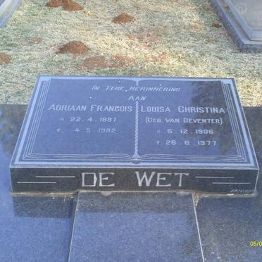 WET Adriaan Francois, de 1897-1982 &amp; Louisa Christina VAN DEVENTER 1906-1977