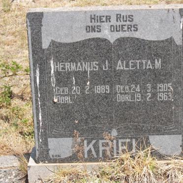 KRIEL Hermanus J. 1889- &amp; Aletta M. 1905-1963