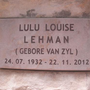 LEHMAN Lulu Louise nee VAN ZYL 1932-2012