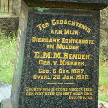 BENDER E.M.M. nee VAN NIEKERK 1867-1920