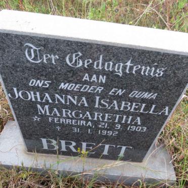 BRETT Johanna Isabella Margaretha nee FERREIRA 1903-1992