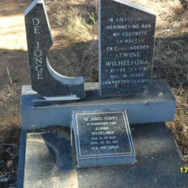 JONGE Alwine Wilhelmina, de formerly KAPP nee PRETORIUS 1926-1991