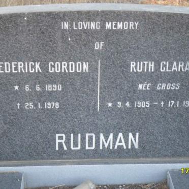 RUDMAN Frederick Gordon 1890-1978 &amp; Ruth Clara CROSS 1905-1997