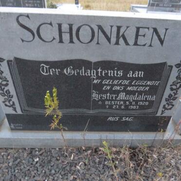 SCHONKEN Hester Magdalena nee BESTER 1920-1983