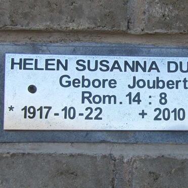 TOIT Helen Susanna, du nee JOUBERT 1917-2010