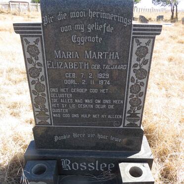 ROSSLEE Maria Martha Elizabeth nee TALJAARD 1929-1974