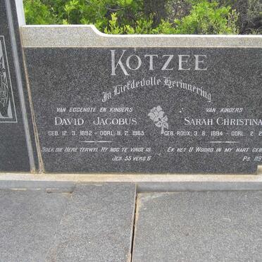 KOTZEE David Jacobus 1892-1965 &amp; Sarah Christina ROUX 1894-1973