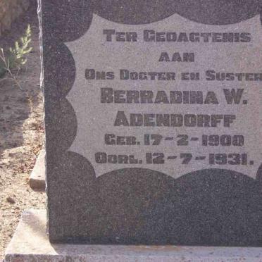 ADENDORFF Berradina W. 1900-1931