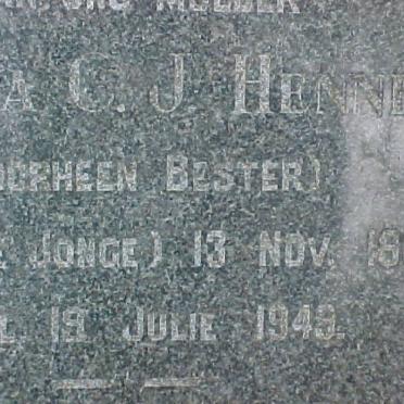 HENNING Susanna C.J. voorheen BESTER nee DE JONGE 1868-1949