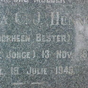 HENNING Susanna C.J. voorheen BESTER nee DE JONGE 1868-1949
