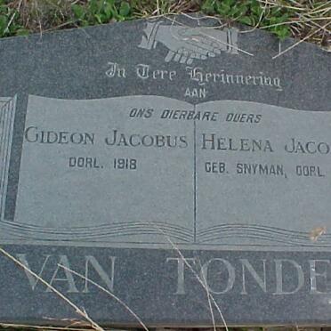 TONDER Gideon Jacobus, van -1918 &amp; Helena Jacoba SNYMAN -1919