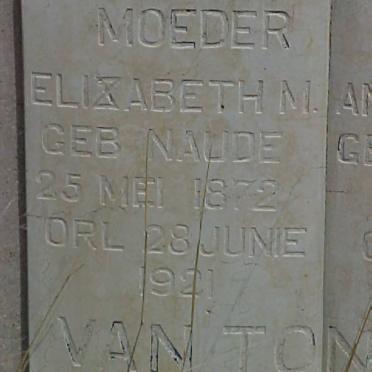 TONDER Elizabeth M., van nee NAUDE 1872-1921