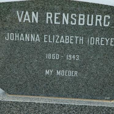 RENSBURG Johanna Elizabeth, van nee DREYER 1860-1943