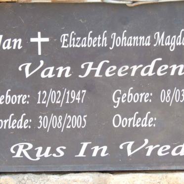 HEERDEN Jan, van 1947-2005 &amp; Elizabeth Johanna Magdalena 1950-