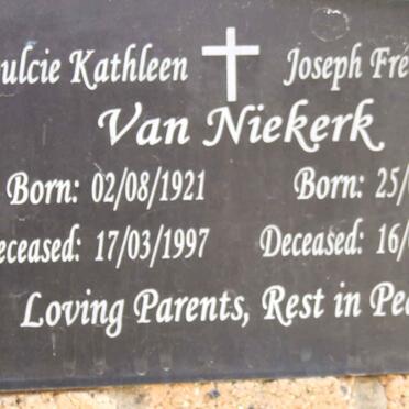 NIEKERK Joseph Frederick van 1923-2009 &amp; Dulcie Kathleen 1921-1997