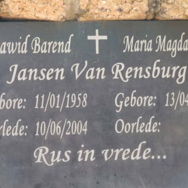 RENSBURG Dawid Barend, Jansen van 1958-2004 &amp; Maria Magdalena 1960-