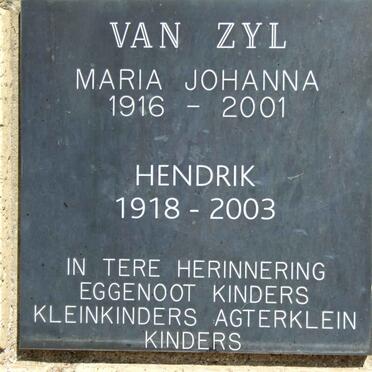 ZYL Hendrik,van 1918-2003 &amp; Maria Johanna 1916-2001