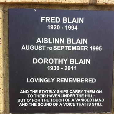 BLAIN Fred 1920-1994 &amp; Dorothy 1930-2011 :: BLAIN Aislinn 1995-1995