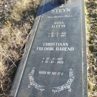 STEYN Christiaan Fredrik Barend 1917-2003 &amp; Anna Aletta 1932-1997