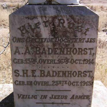 BADENHORST A.A. -1914 :: BADENHORST S.H.E. -1915