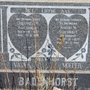 BADENHORST Johannes W. 1877-196? &amp; Martha M. GERINGER 1877-1944