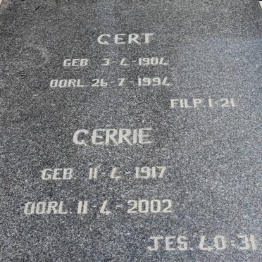BEER Gert, de 1904-1994 &amp; Louisa Maria KRUGER 1905-1960:: DE BEER Gerrie 1917-2002