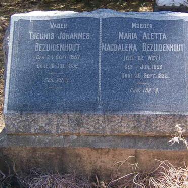 BEZUIDENHOUT Theunis Johannes 1857-1932 &amp; Maria Aletta Magdalena DE WET 1858-1935