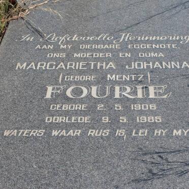 FOURIE Margarietha Johanna nee MENTZ 1906-1985