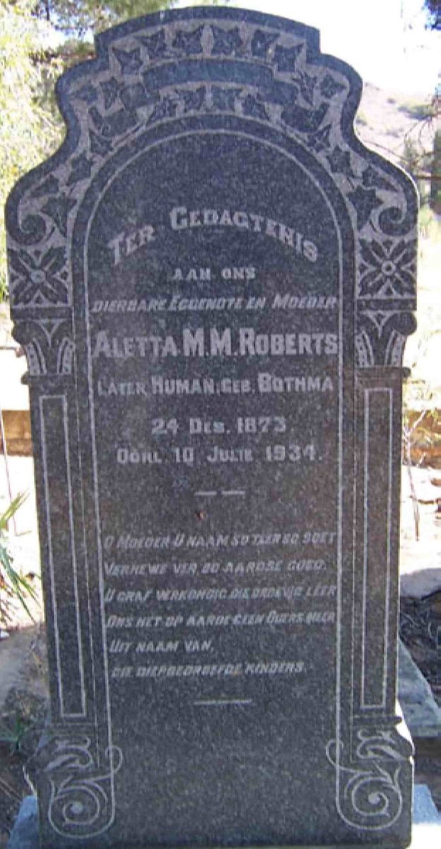 HUMAN Aletta M.M. formerly ROBERTS nee BOTHMA 1873-1934