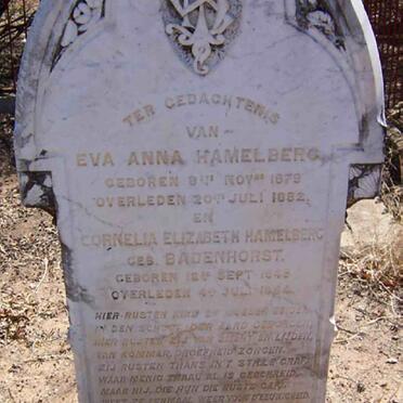 HAMELBERG Eva Anna 1879-1882 :: HAMELBERG Cornelia Elizabeth nee BADENHORST 1849-1884