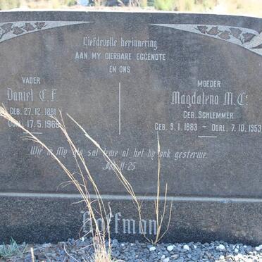 HOFFMAN Daniel C.F. 1881-1969 &amp; Magdalena M.C. SCHLEMMER 1883-1953