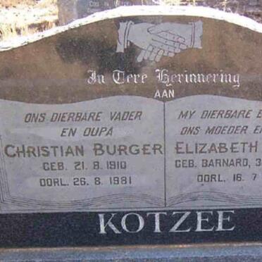 KOTZEE Christiaan Burger 1910-1981 &amp; Elizabeth Sophia BARNARD 1917-1970