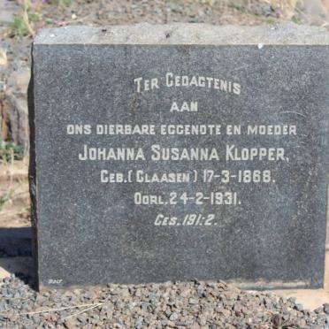 KLOPPER Johanna Susanna nee CLAASEN 1868-1931