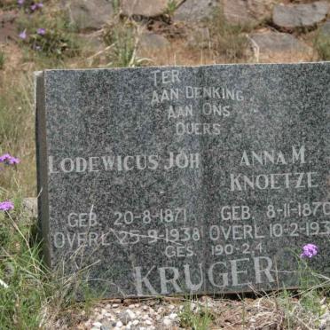 KRUGER Lodewicus J. 1871-1938 &amp; Anna M. KNOETZE 1870-1935